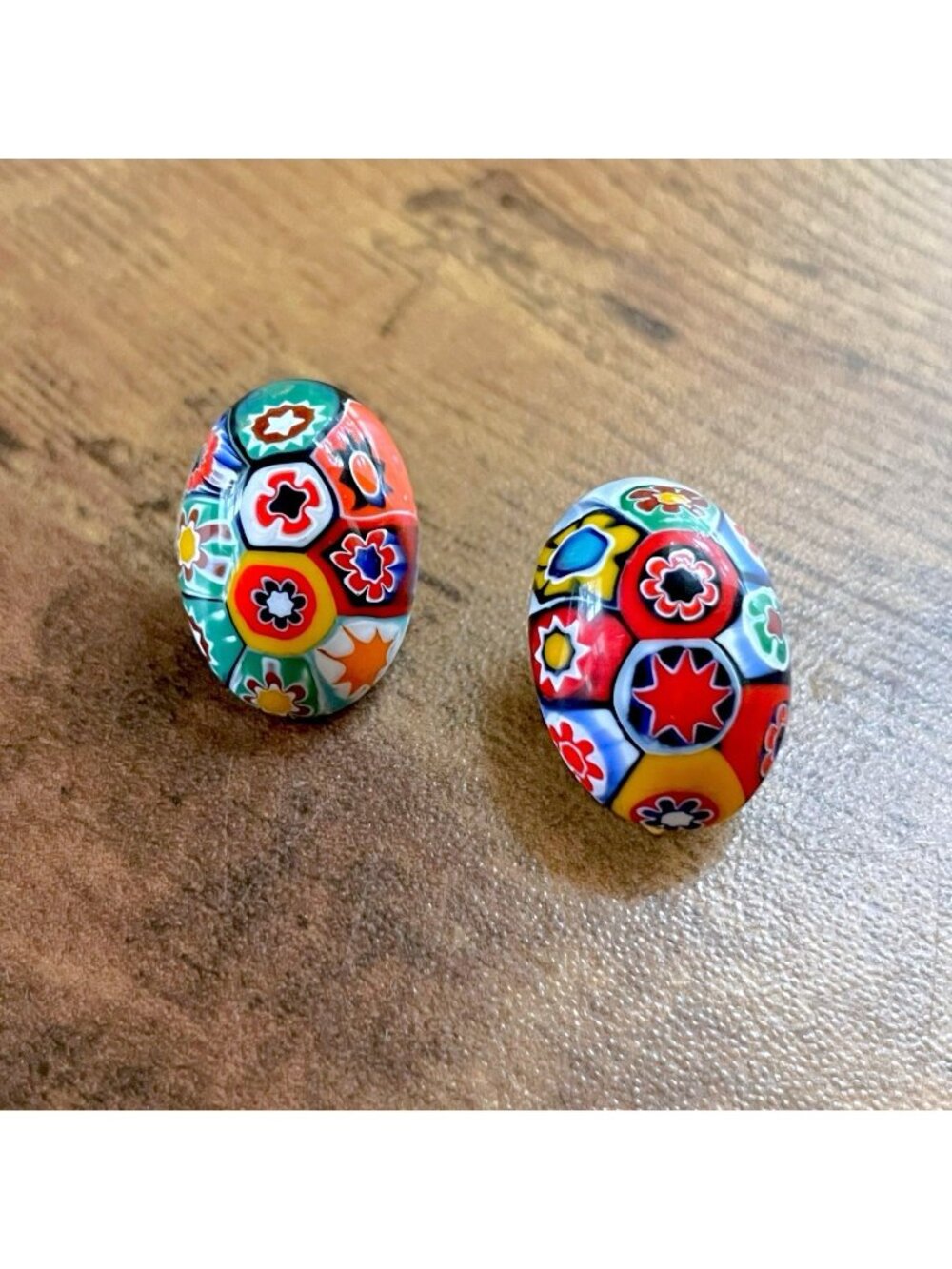Vintage Murano Millefiori Art Glass Earrings Clip On Dainty Dopamine Colorful